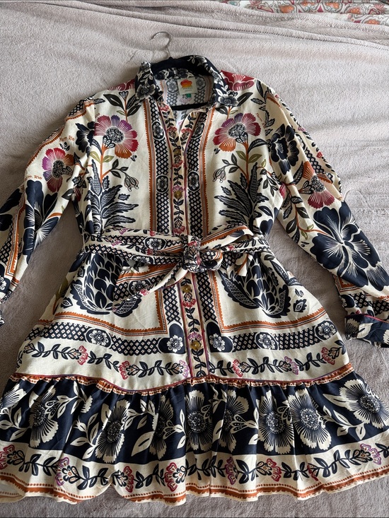 FARM Rio Dresses & Skirts - FARM Rio Cream Floral Long Sleeve Button Dress with Black & Orange/Brown Print.